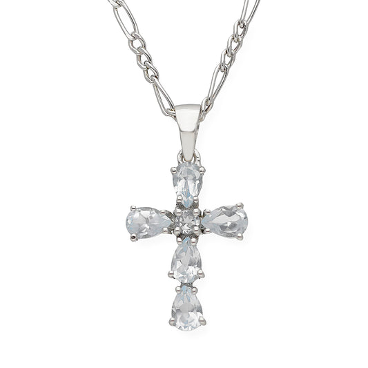 Colgante Cruz en Plata de ley 925 y Topacios Azules