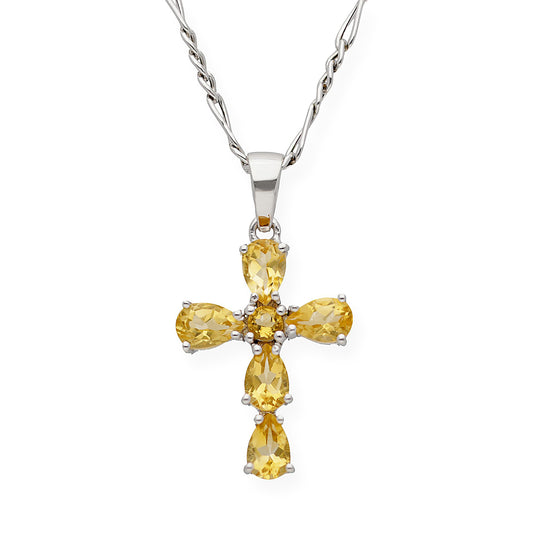 Colgante Cruz en Plata de ley 925 y Cuarzos Citrinos