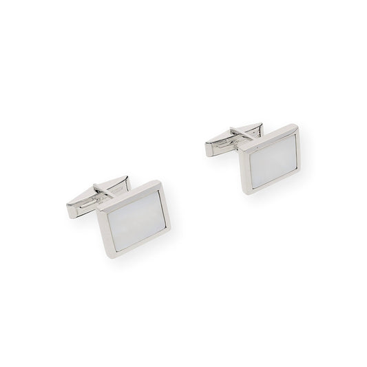 Gemelos de Plata con Nácar Diseño Rectangular