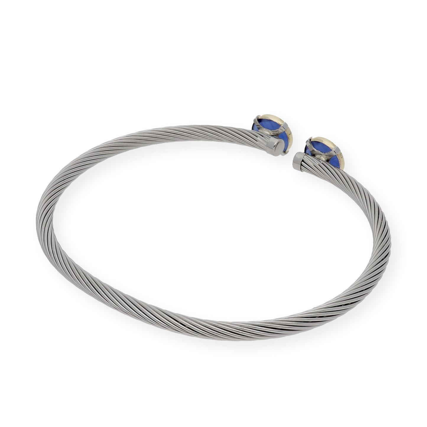 Pulsera Rígida en Acero con Piedra Color Azul con Filo en Oro de ley 18k