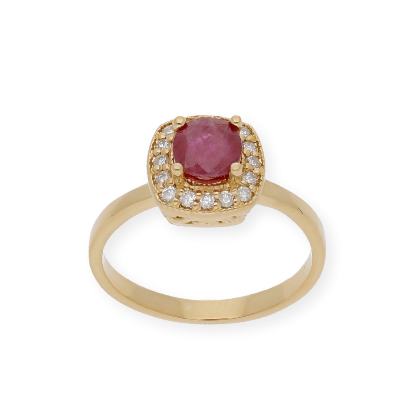 Anillo Isabella Oro 18K con Rubí y Orla de Diamantes