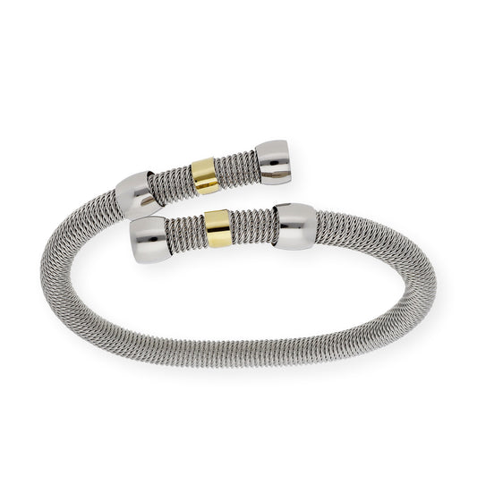Pulsera Rígida en Acero Entrelazada con Chapas en Oro de ley 18k