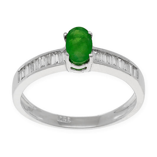 Media Alianza de Oro Blanco 18k con Esmeralda y Diamantes