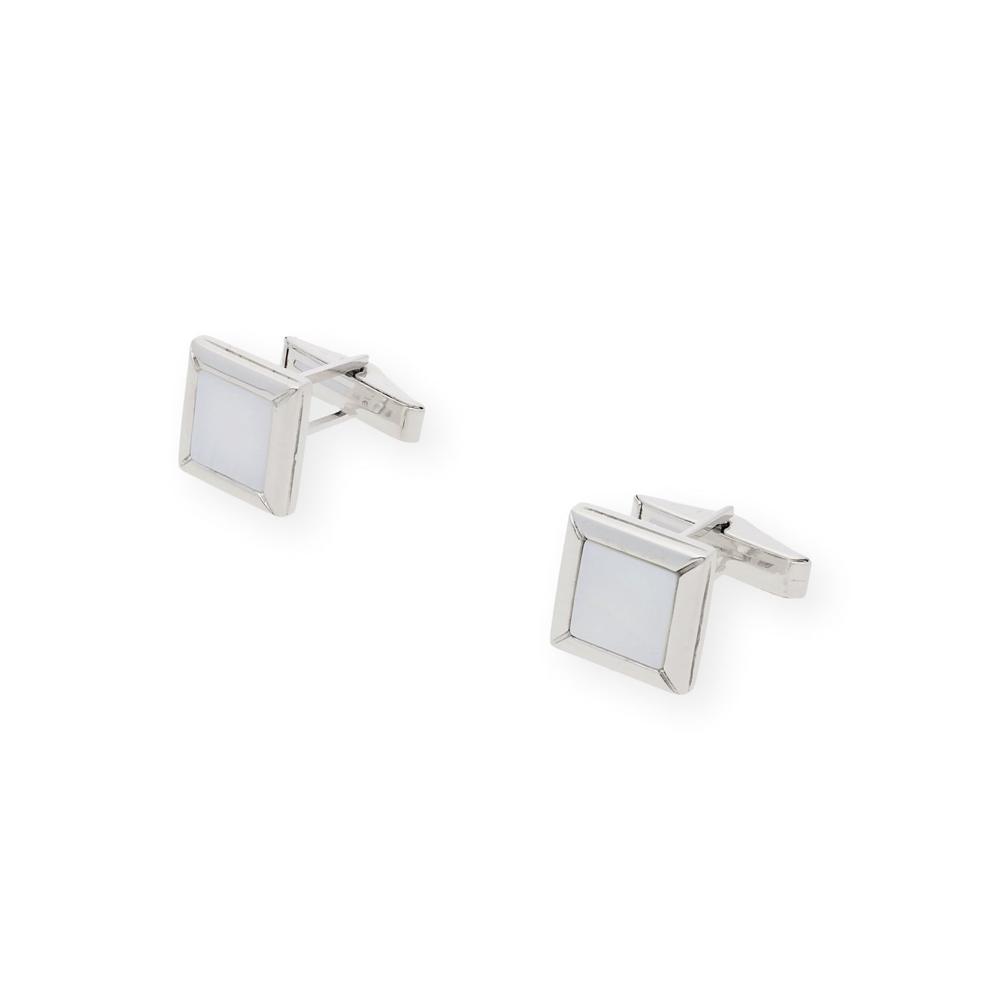 Gemelos de Plata con Nácar Diseño Cuadrados