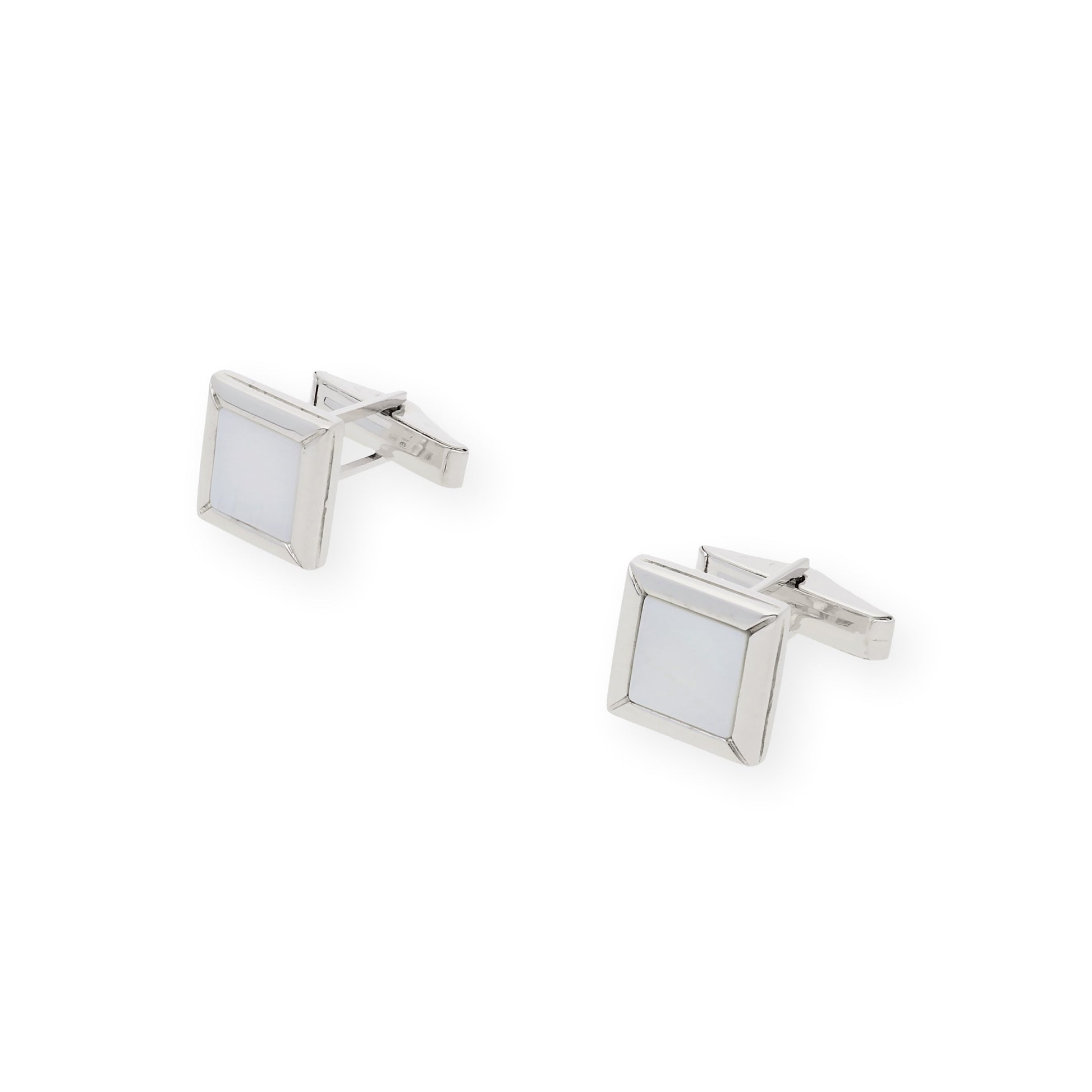 Gemelos de Plata con Nácar Diseño Cuadrados