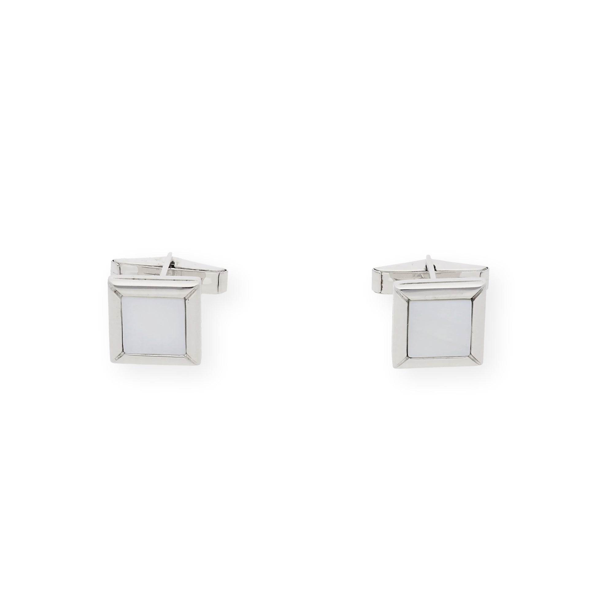 Gemelos de Plata con Nácar Diseño Cuadrados
