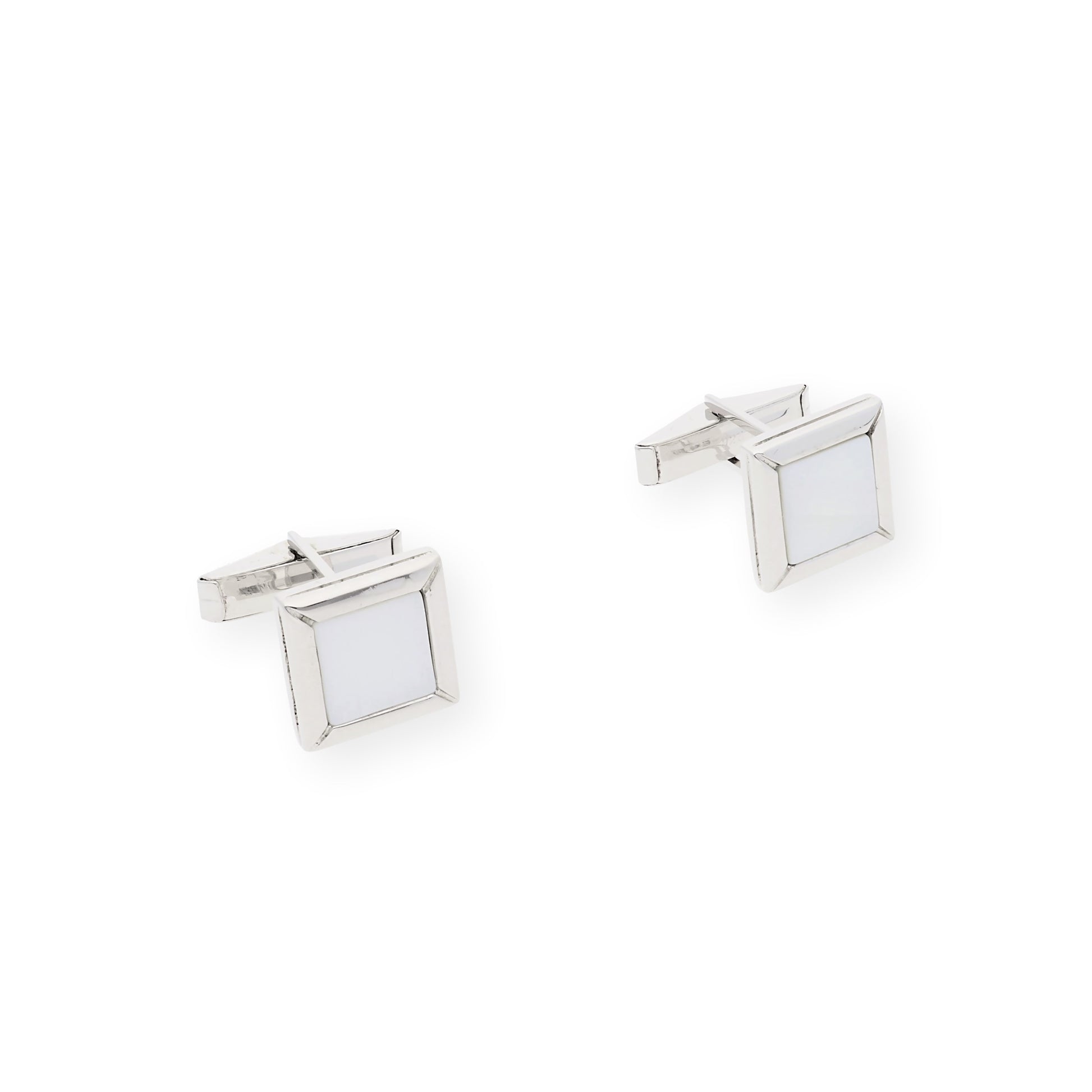 Gemelos de Plata con Nácar Diseño Cuadrados