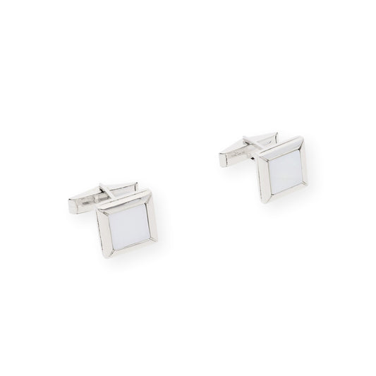 Gemelos de Plata con Nácar Diseño Cuadrados