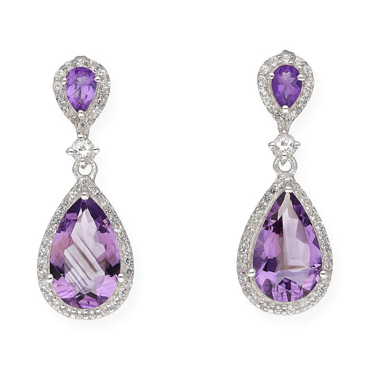 Pendientes Gala en plata de ley 925 con Amatistas y circonitas