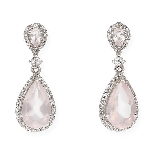 Pendientes Gala en plata de ley 925 con Cuarzos Rosa y circonitas