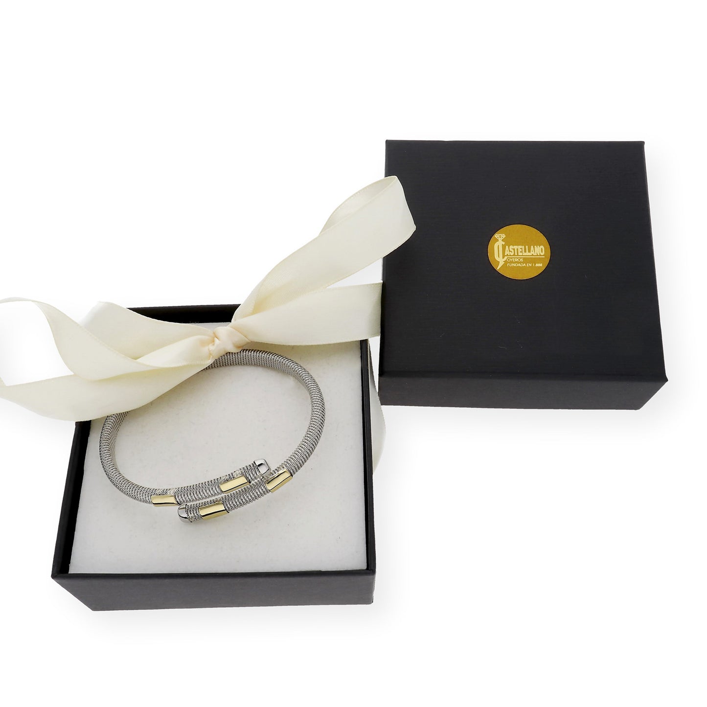 Pulsera Rígida en Acero en Espiral y Oro de ley 18k