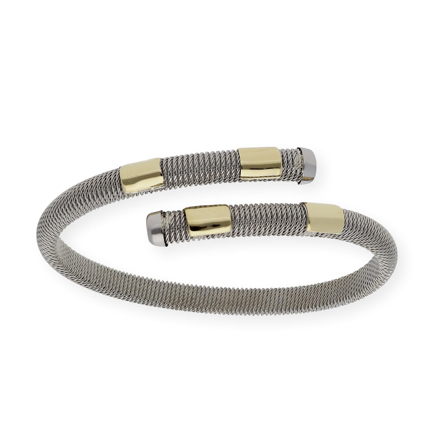 Pulsera Rígida en Acero en Espiral y Oro de ley 18k