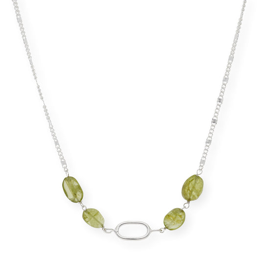 Gargantilla en plata de ley 925 con Olivinas y colgante oval