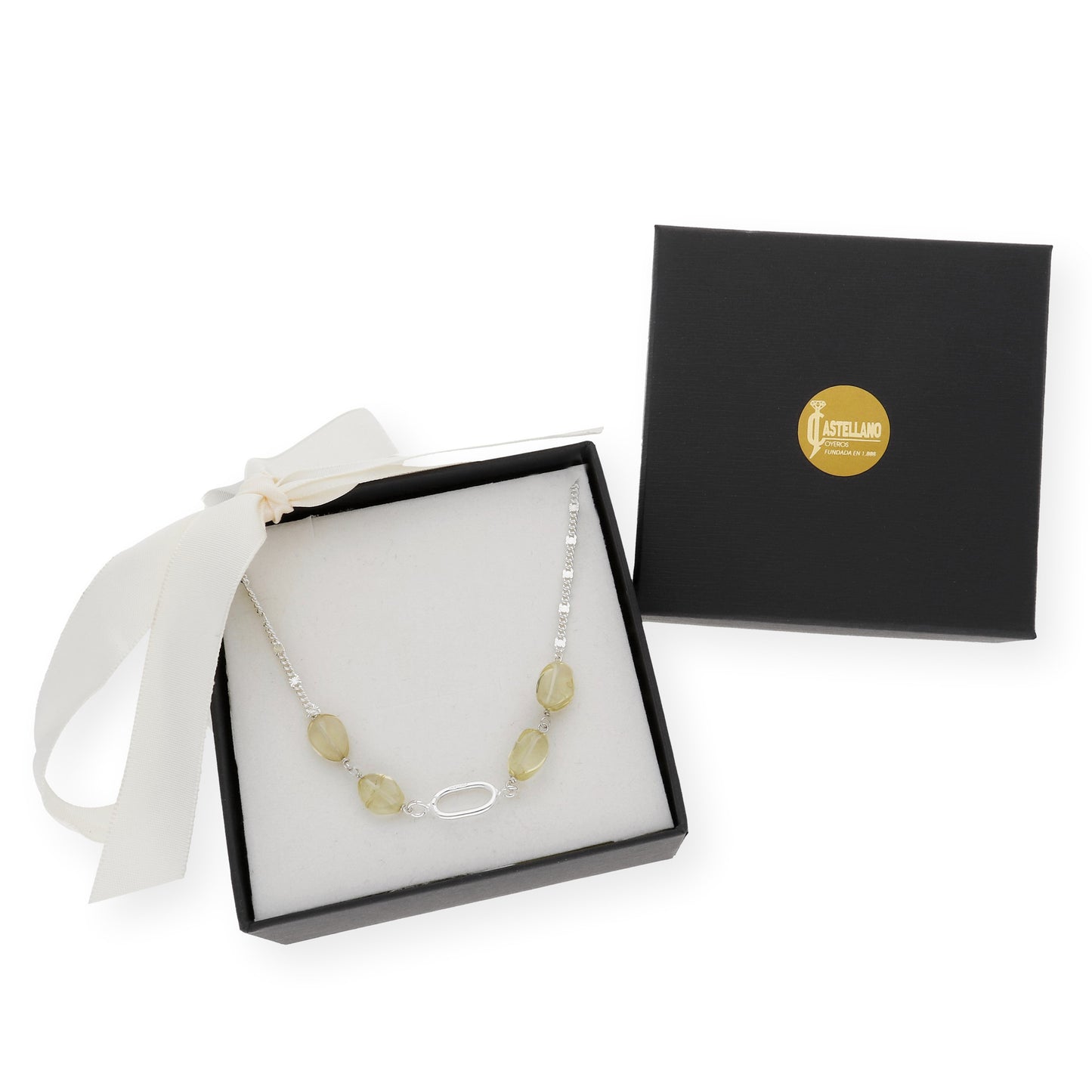 Gargantilla en plata de ley 925 con Cuarzo limón y colgante oval