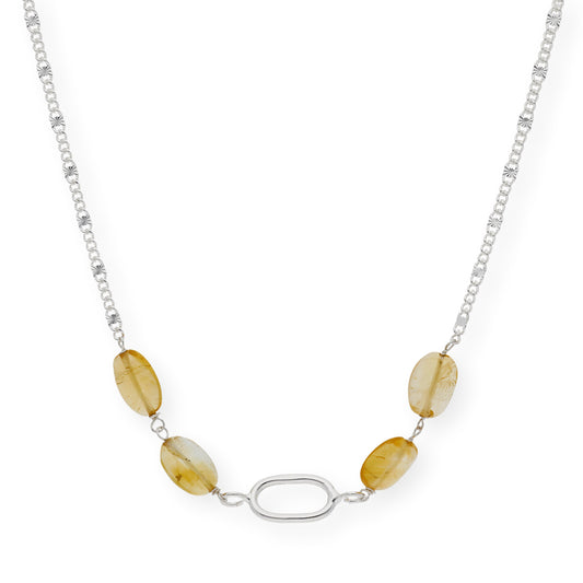 Gargantilla en plata de ley 925 con Cuarzo Citrinos y colgante oval