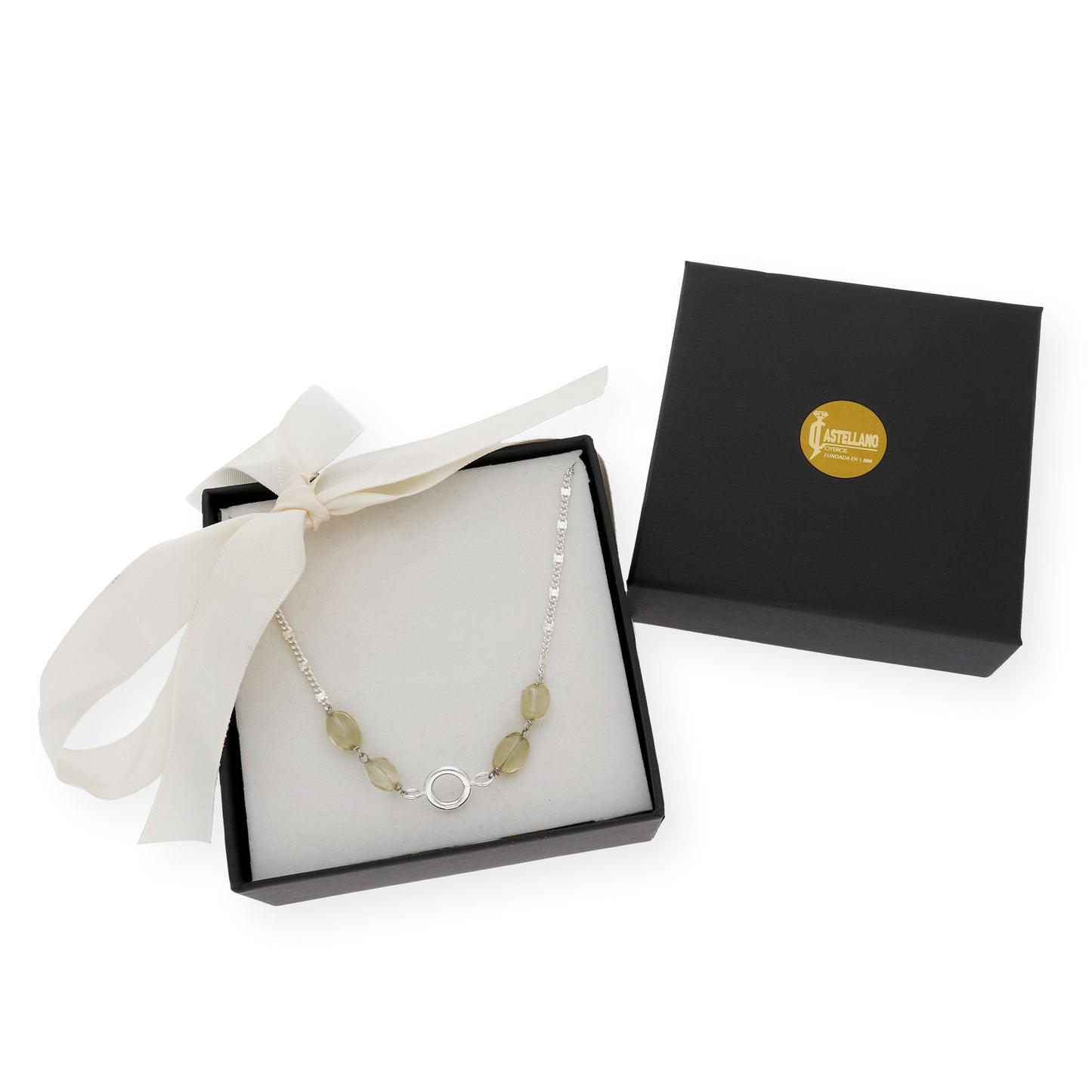 Gargantilla en plata de ley 925 con Cuarzo limón y colgante esférico