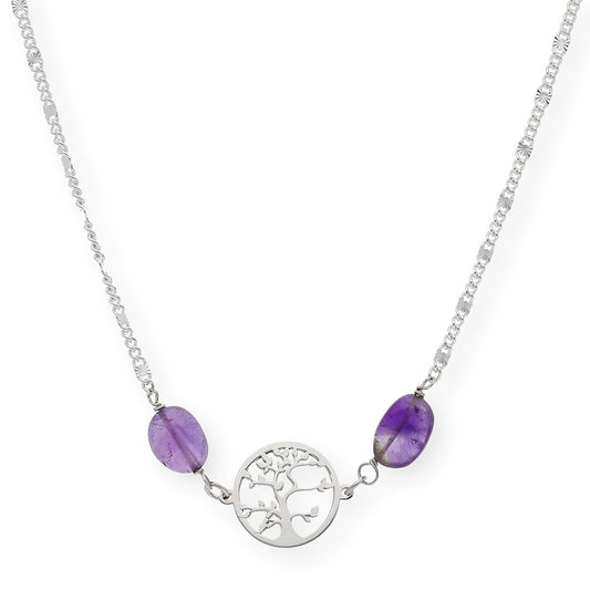 Gargantilla en plata de ley 925 con Amatistas y colgante Árbol de la vida