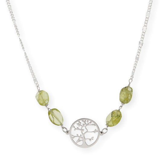 Gargantilla en plata de ley 925 con Olivinas y colgante Árbol de la vida