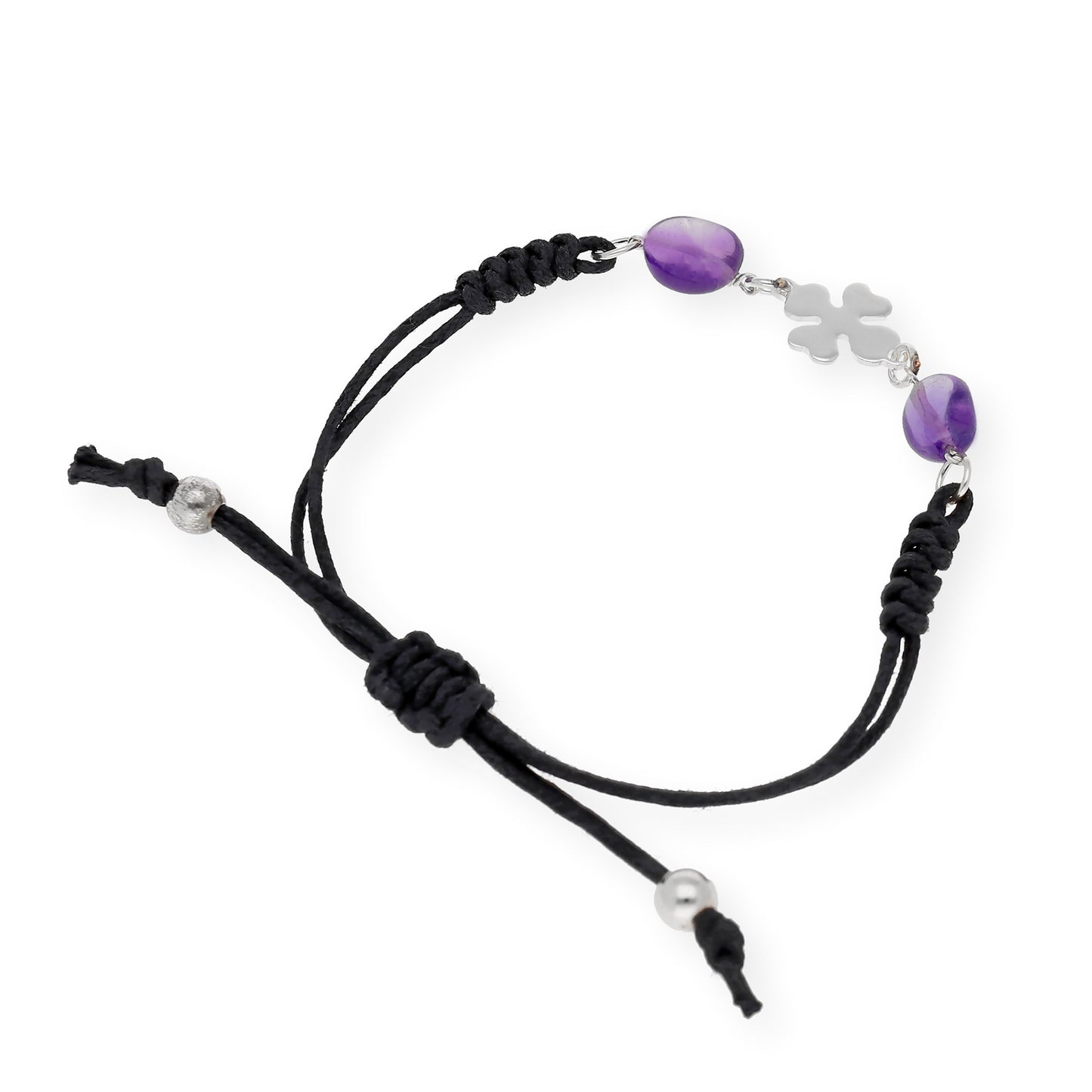 Pulsera plata de ley 925 macramé trébol con Amatista