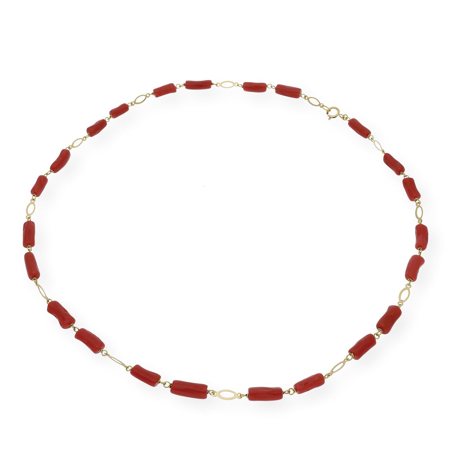 Collar de Oro Amarillo 18K con eslabones oval y Corales Naturales