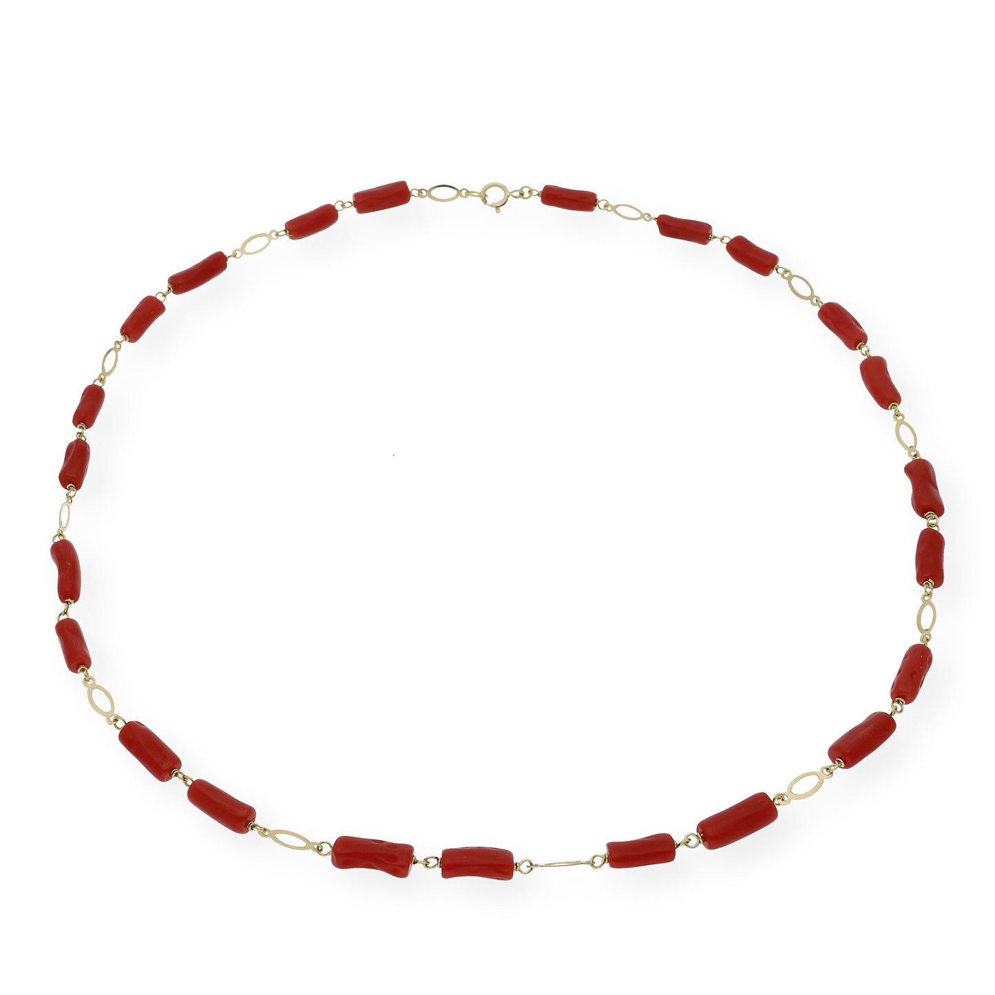 Collar de Oro Amarillo 18K con eslabones oval y Corales Naturales