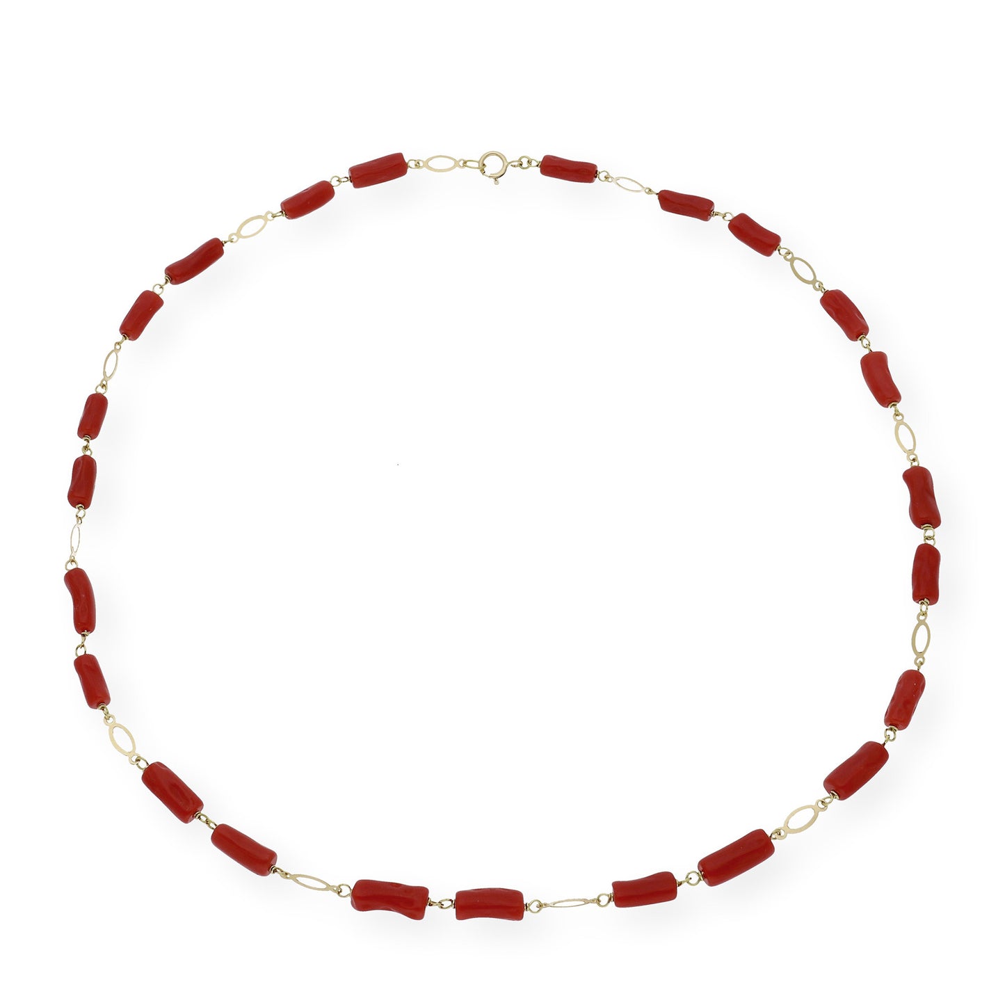Collar de Oro Amarillo 18K con eslabones oval y Corales Naturales