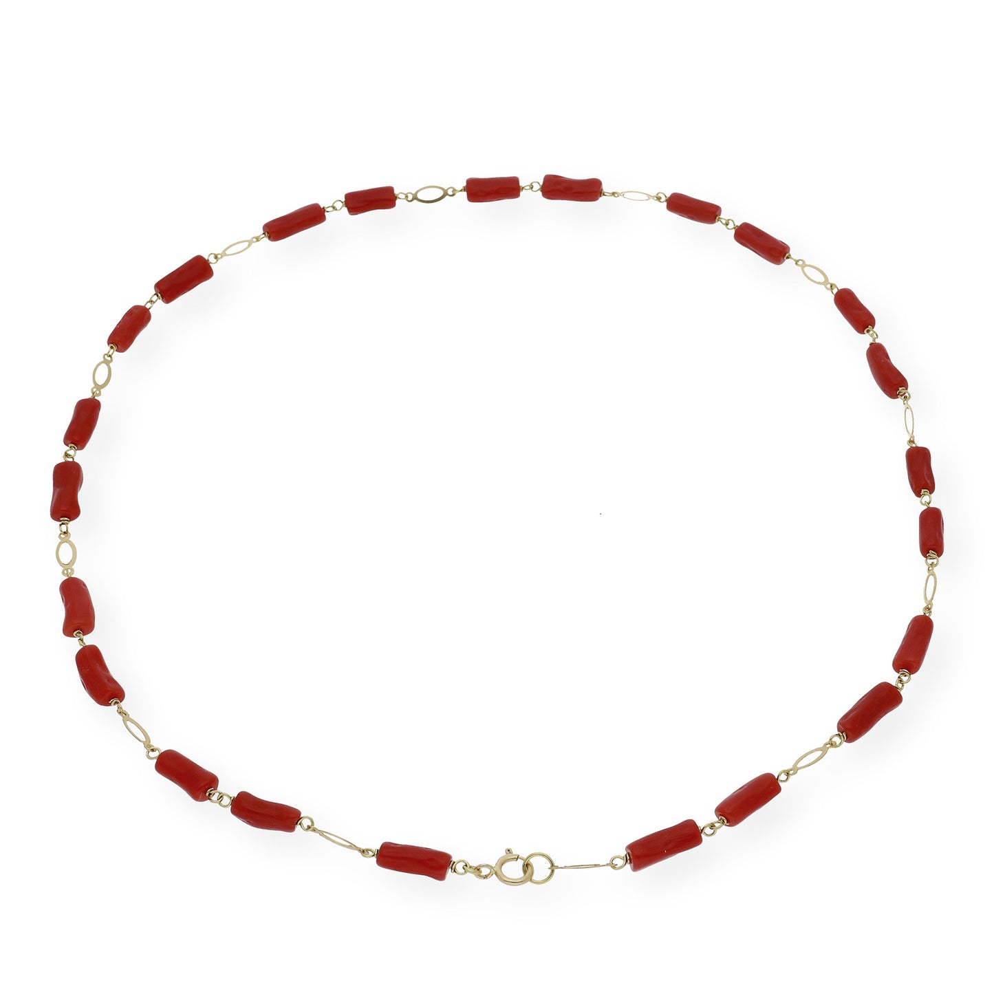 Collar de Oro Amarillo 18K con eslabones oval y Corales Naturales