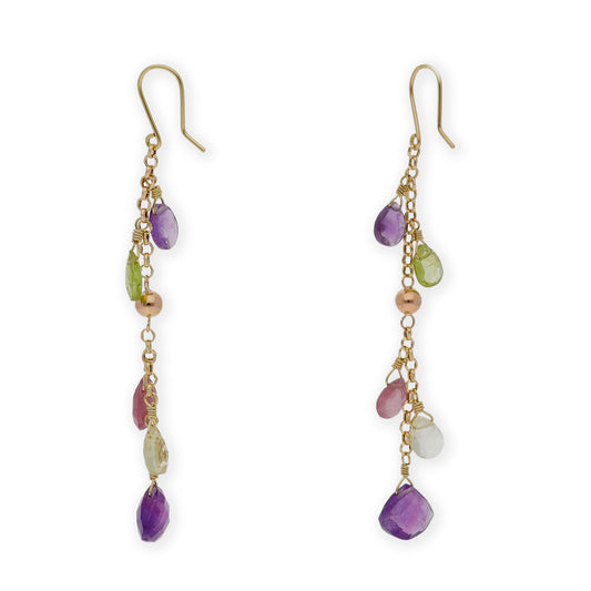 Pendientes Racimo Oro 18 k con Piedras Multicolor