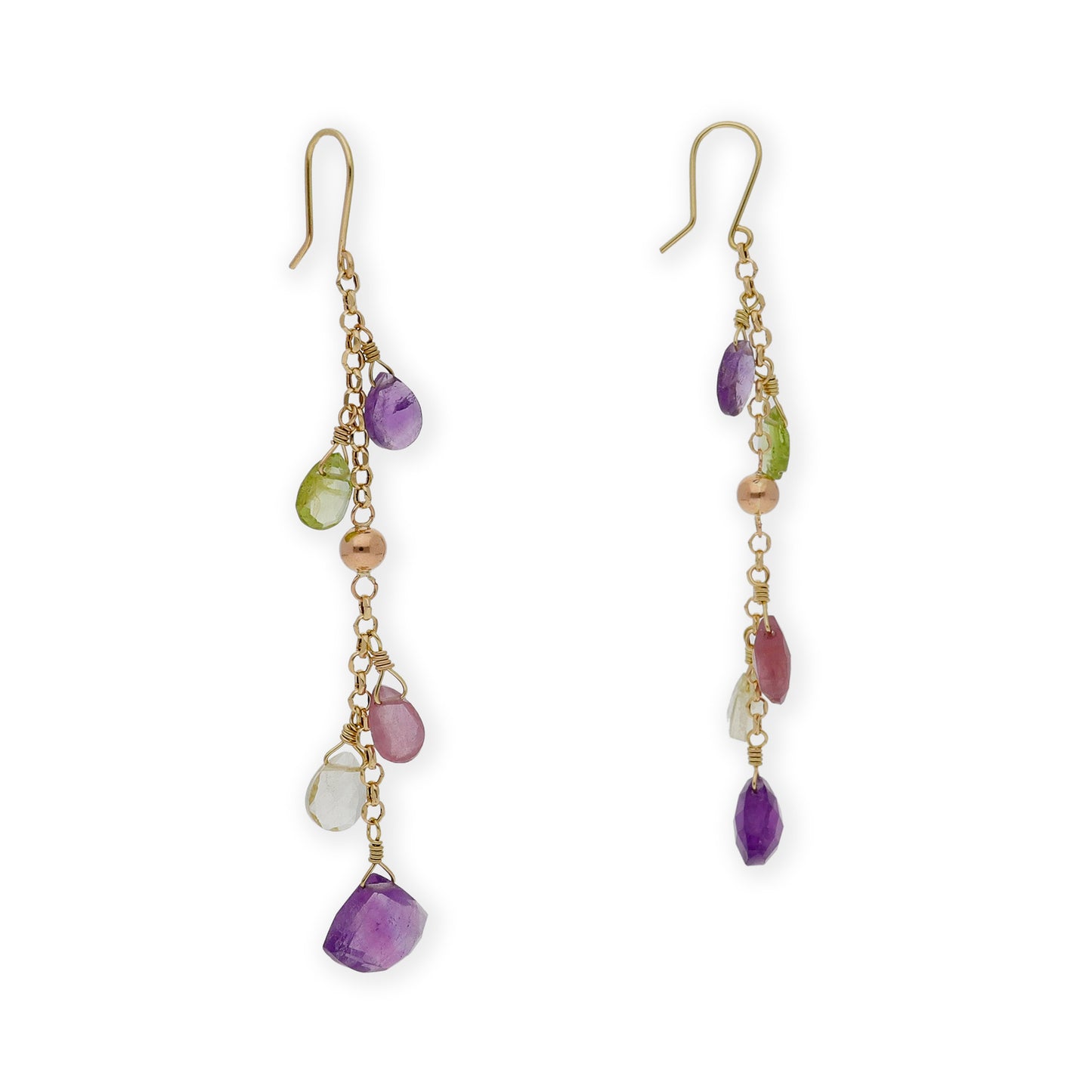 Pendientes Racimo Oro 18 k con Piedras Multicolor