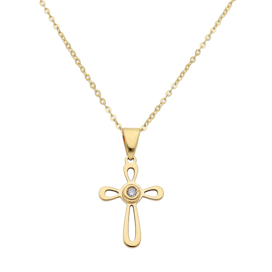 Colgante Cruz Oro de ley 18K con Diamante talla Brillante