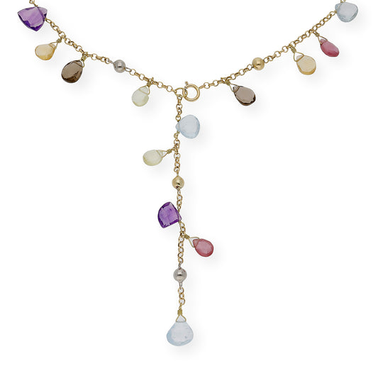 Collar Racimo Oro 18k con Piedras Multicolor