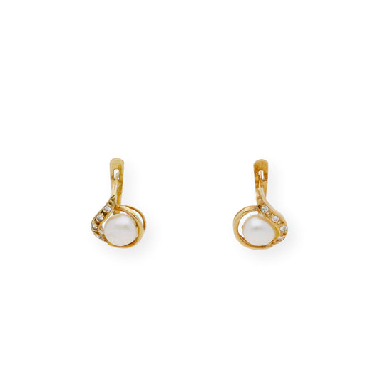 Pendientes hoja de Perlas y circonitas Oro 18k