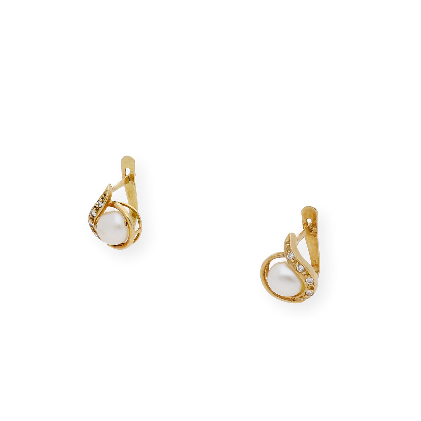 Pendientes hoja de Perlas y circonitas Oro 18k