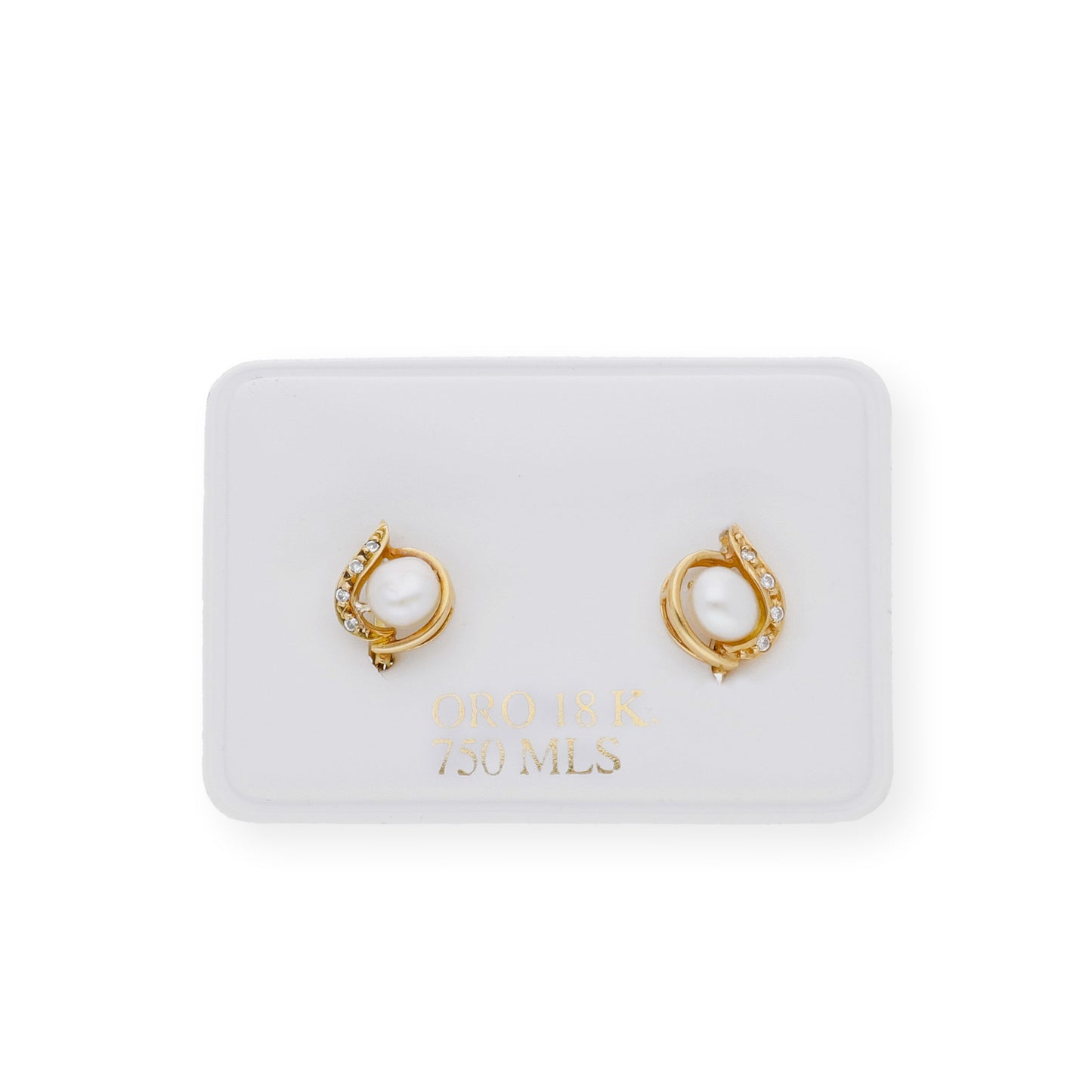 Pendientes hoja de Perlas y circonitas Oro 18k
