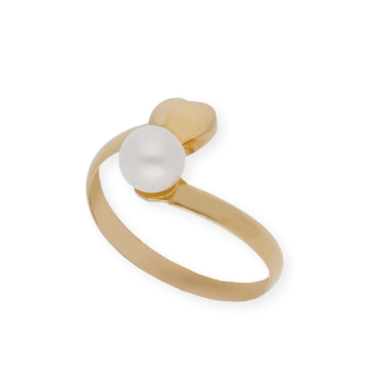 Anillo con corazón y perla en oro 18k