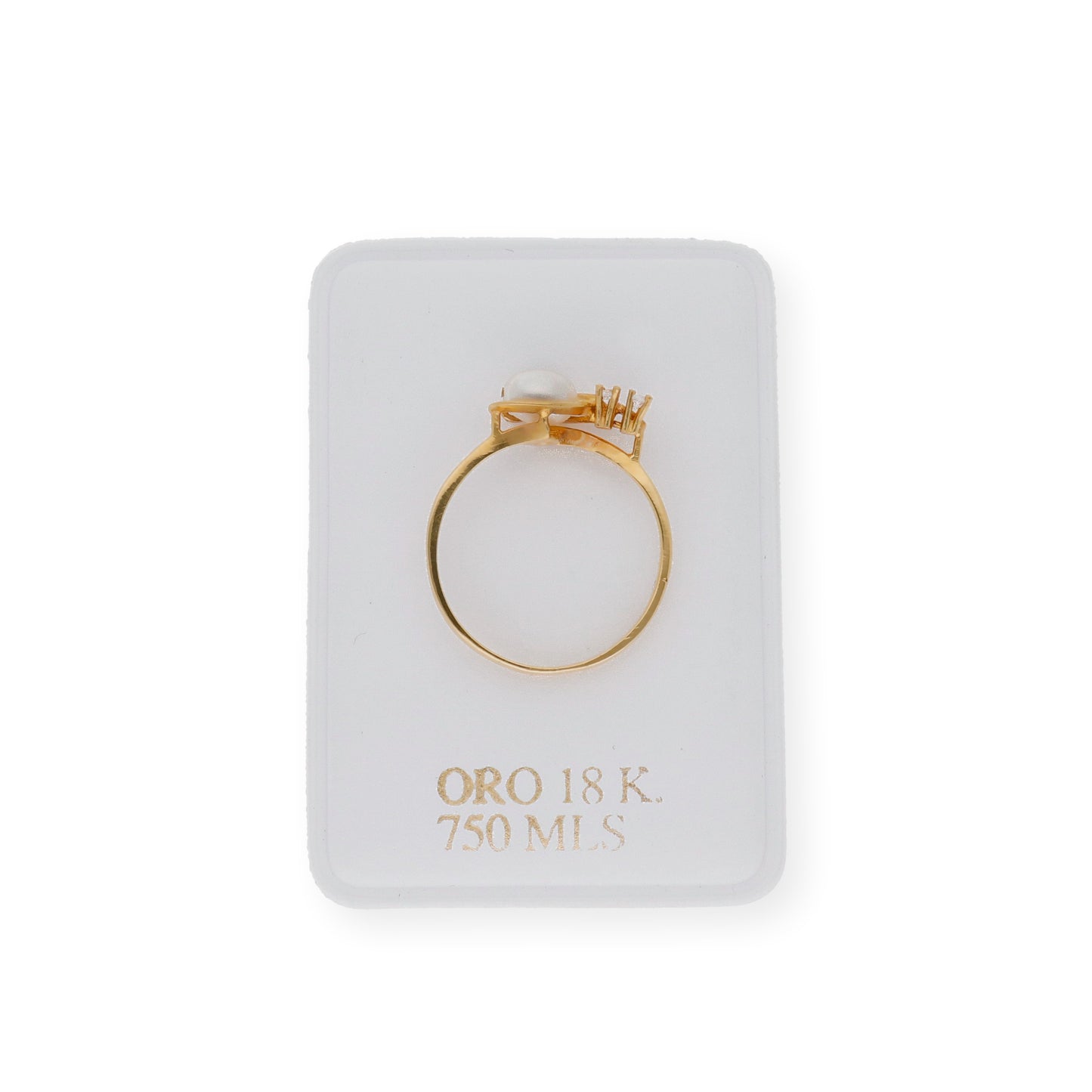 Anillo de Comunión con Circonitas y Perla en Oro 18k