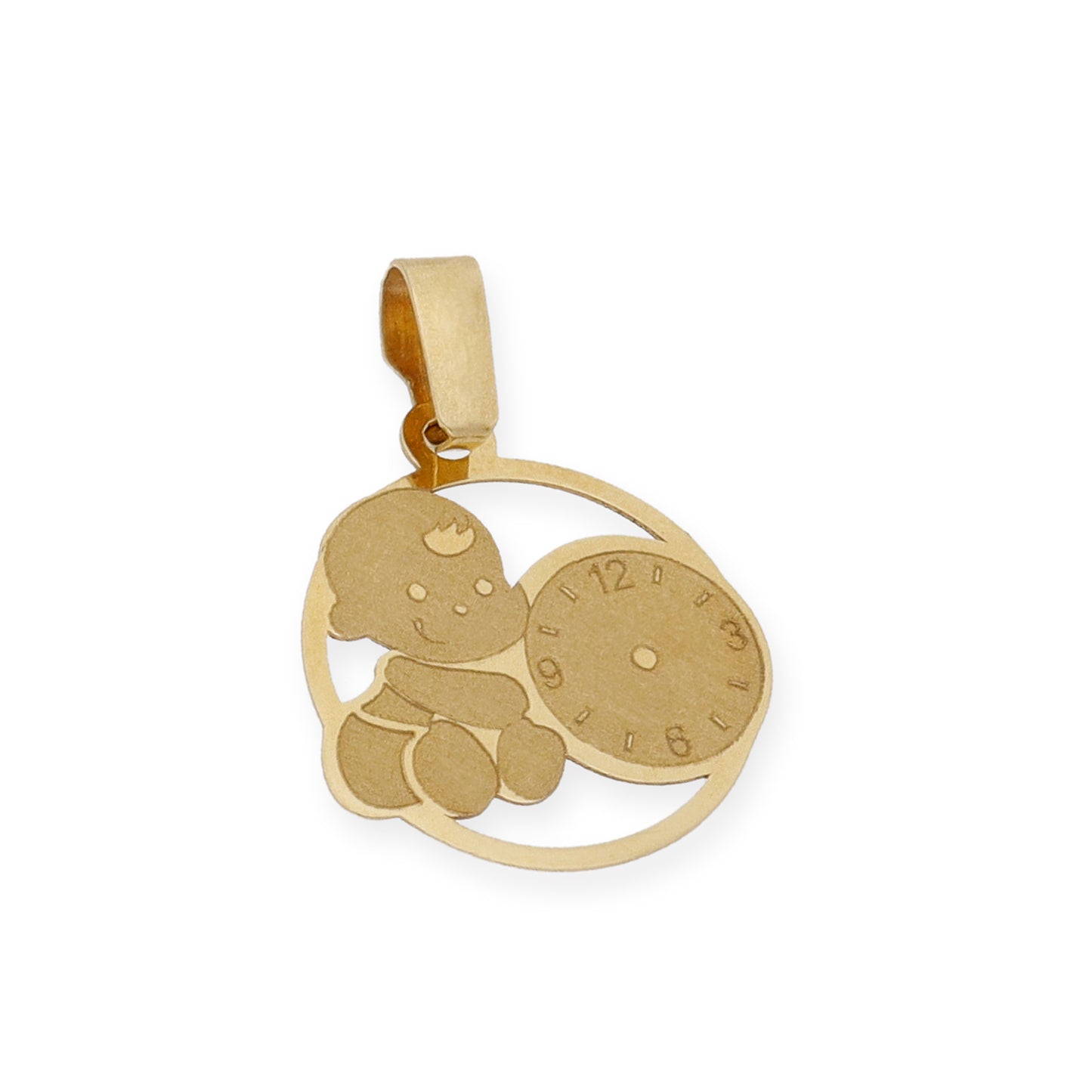 Medalla de Bebé Diseño Niño con Reloj en Oro de Ley 18k