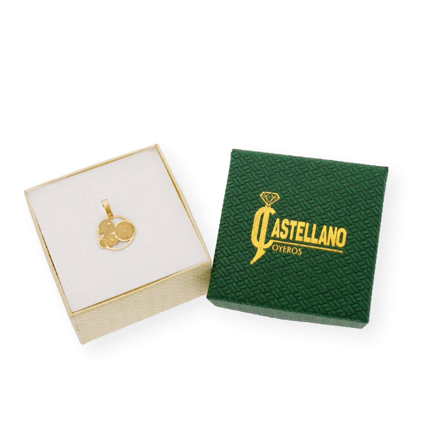 Medalla de Bebé Diseño Niño con Reloj en Oro de Ley 18k
