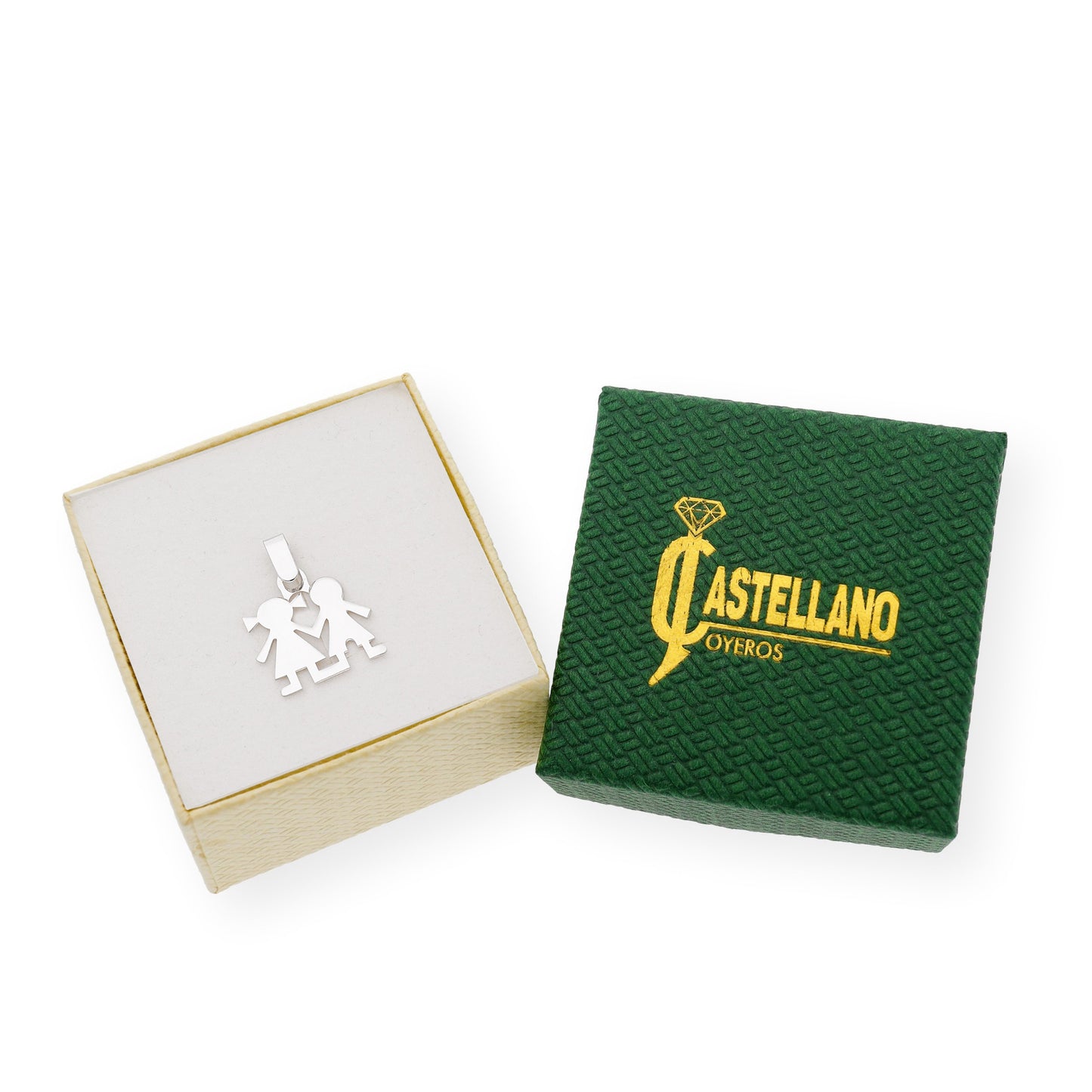 Colgante de oro blanco niño y niña