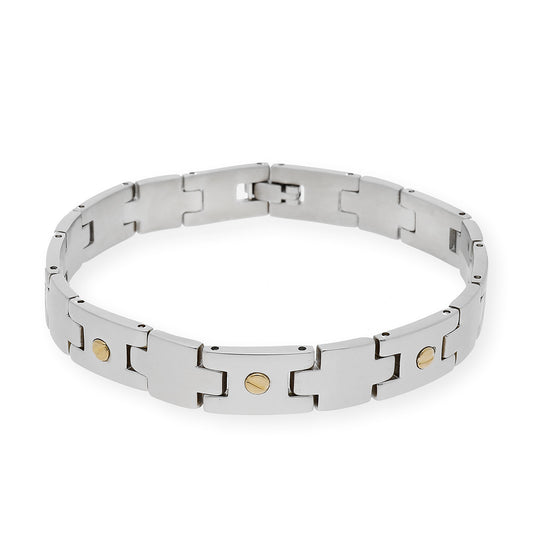 Pulseras de acero y chatones en oro18k