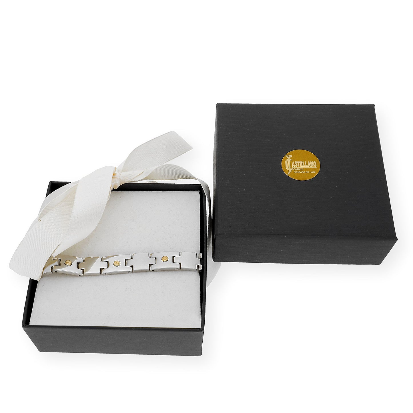 Pulseras de acero y chatones en oro18k