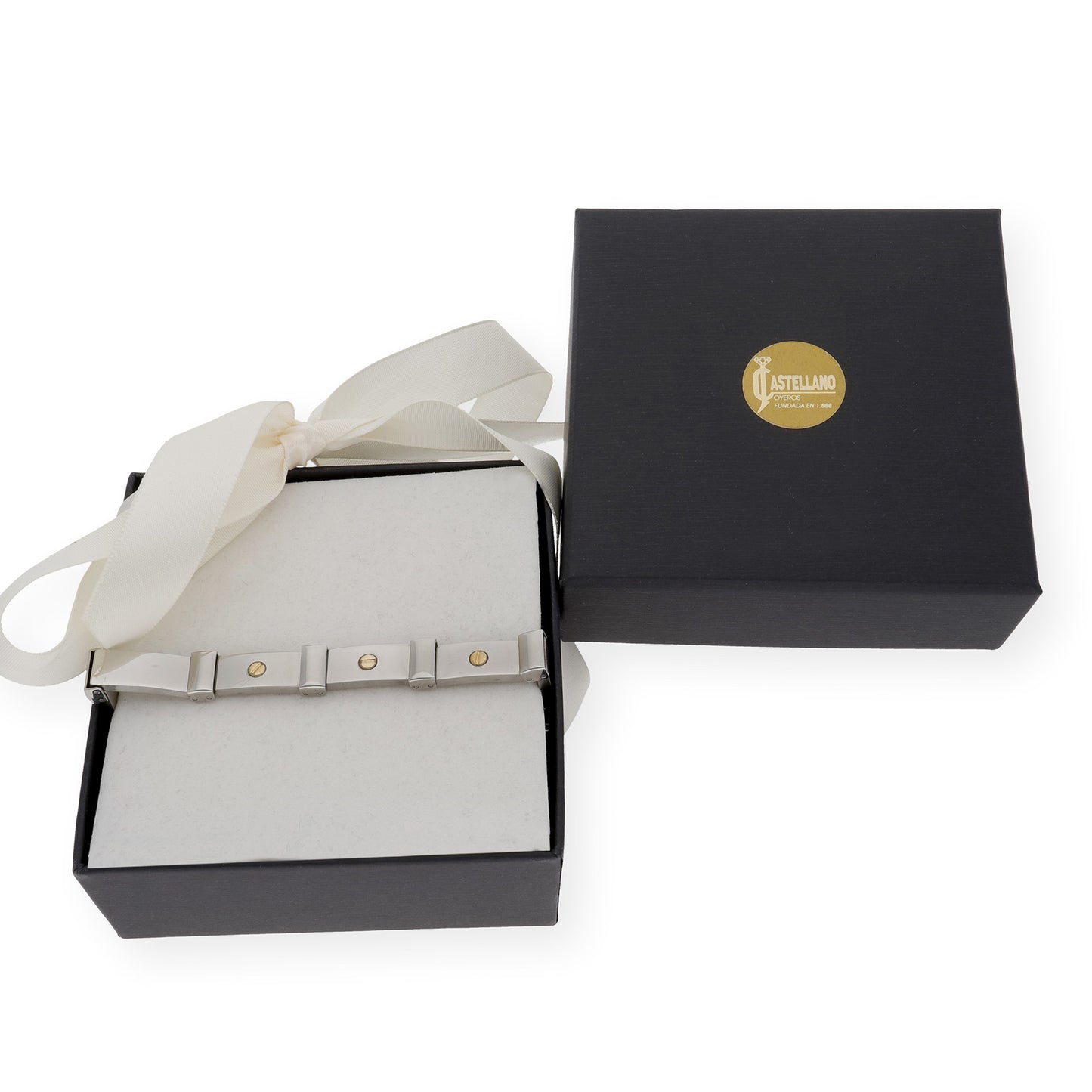Pulseras de acero y chatones en oro18k