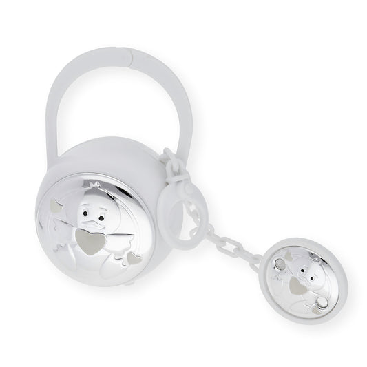 Set Pinza con Porta Chupete Pato de Color Blanco