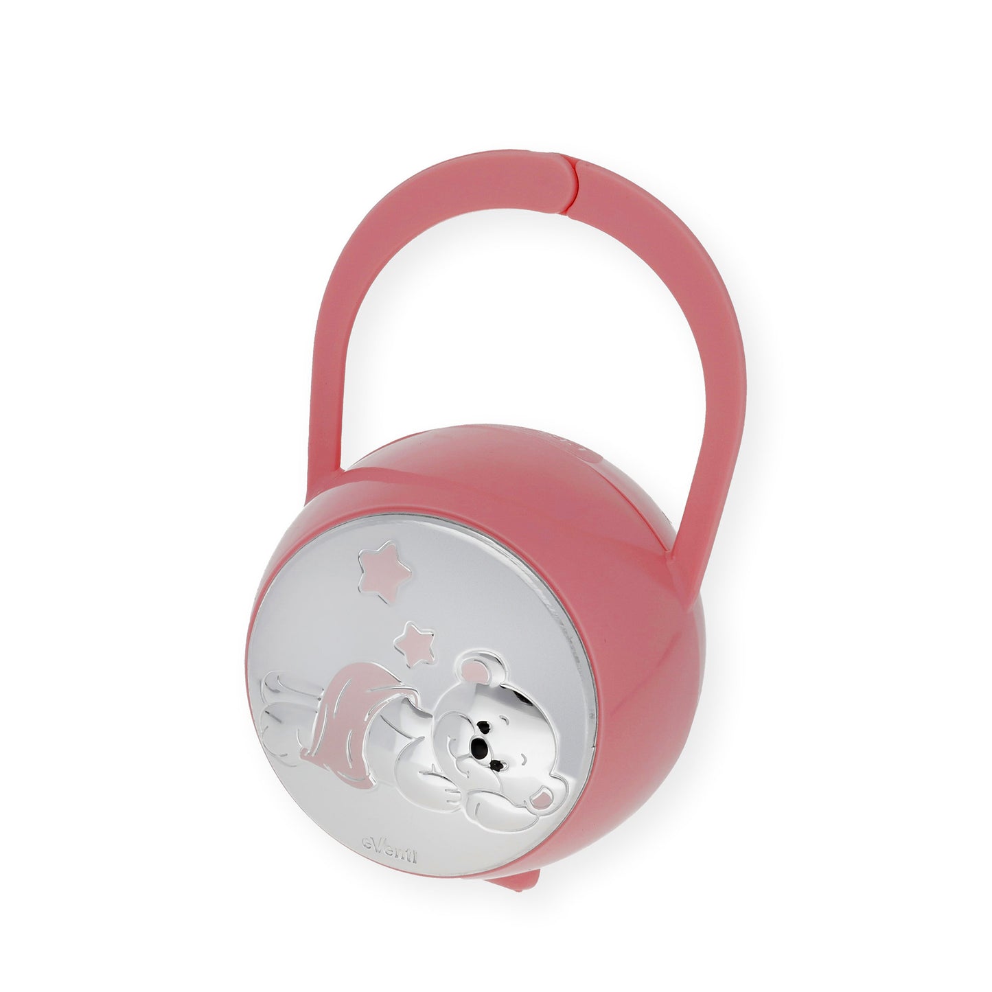 Set Pinza con Porta Chupete oso Tumbado de Color Rosa