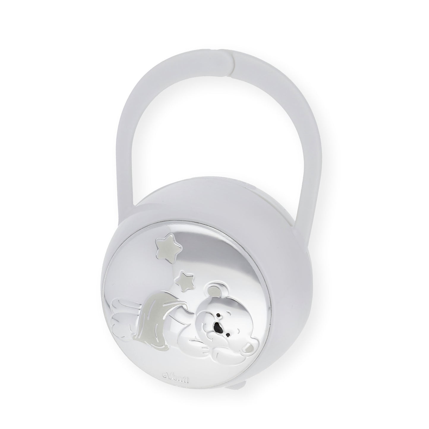 Set Pinza con Porta Chupete oso Tumbado de Color Blanco