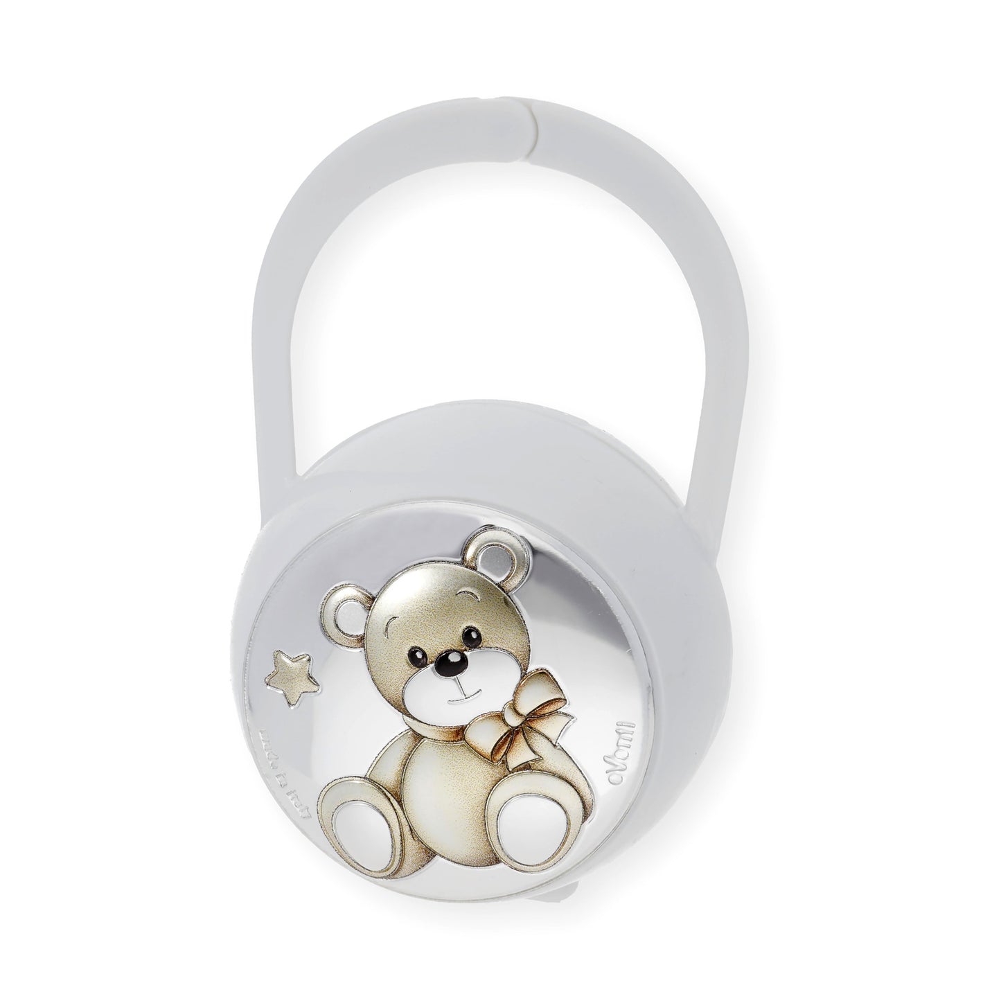 Set Pinza con Porta Chupete Oso Sentado de Color Blanco