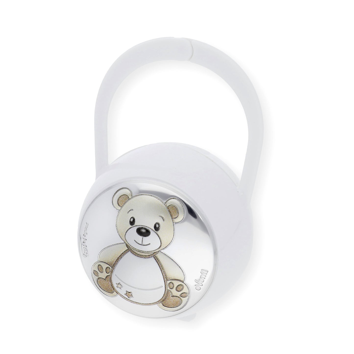 Set Pinza con Porta Chupete Oso de Color Blanco