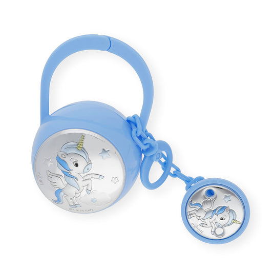 Set Pinza con Porta Chupete Unicornio de Color azul