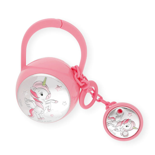 Set Pinza con Porta Chupete Unicornio de Color Rosa