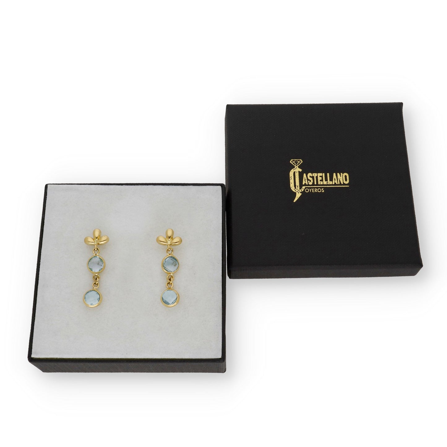 Pendientes Folia en Oro de Ley 18K con Topacio Azul y Amatista Verde